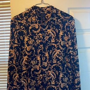 H&M Men’s Long Sleeve Button Down - Black with Gold Design